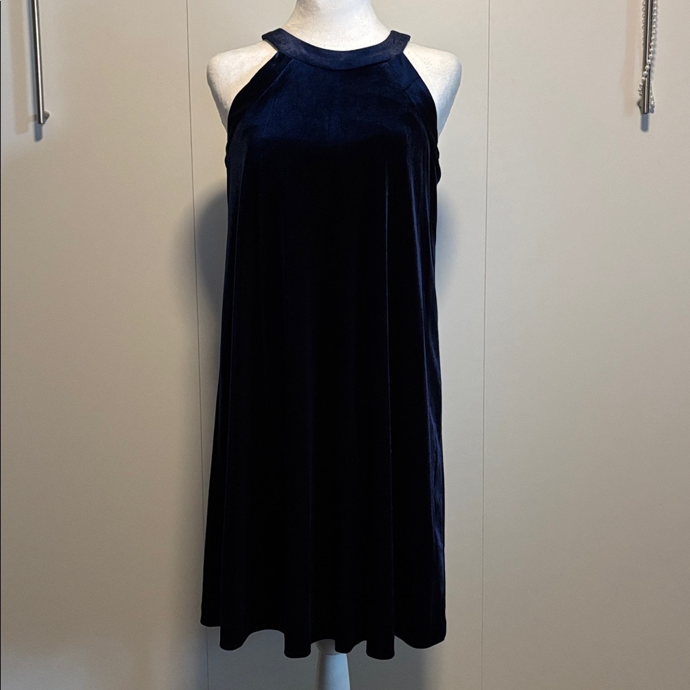 Stylish Navy Blue Velour Mini Dress/Tunic